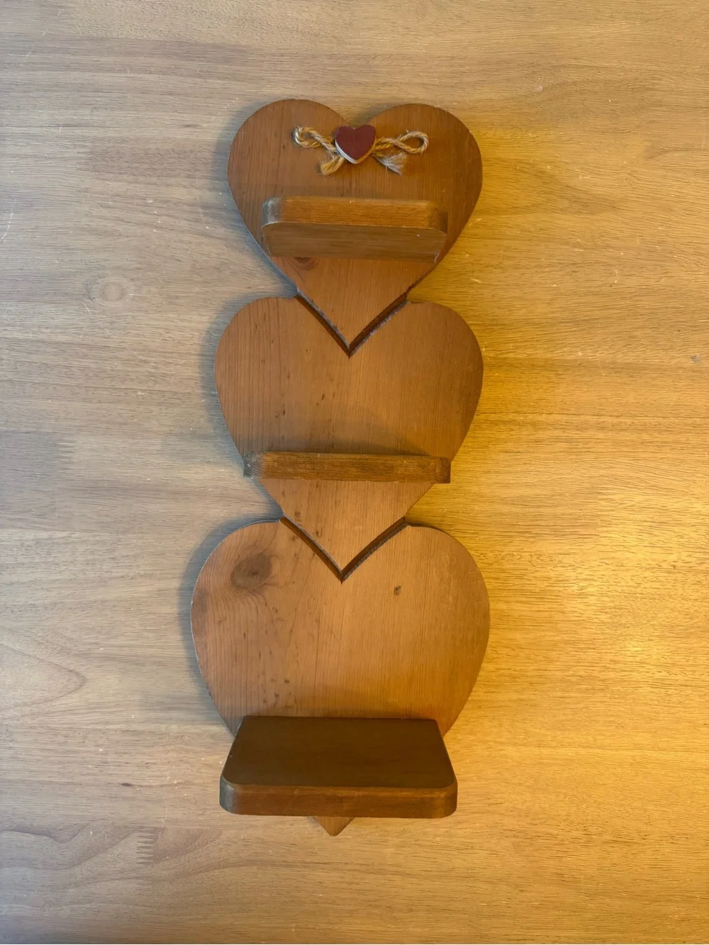 Vintage Handmade Wooden 3 Heart Shelf Wall Hanging Cottagecore